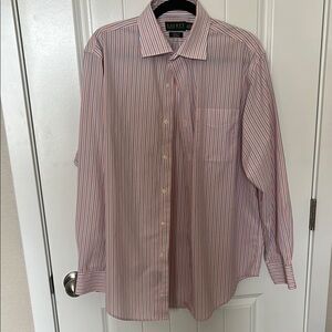Ralph Lauren Red and White Dress Shirt with Classic Pinstripes